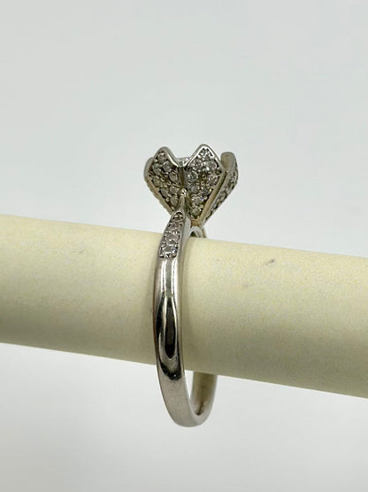 Zircon and stone studded, flower shaped sterling silver cocktail ring