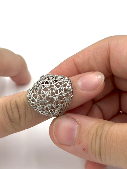 Zircon studded, mess design sterling silver cocktail ring