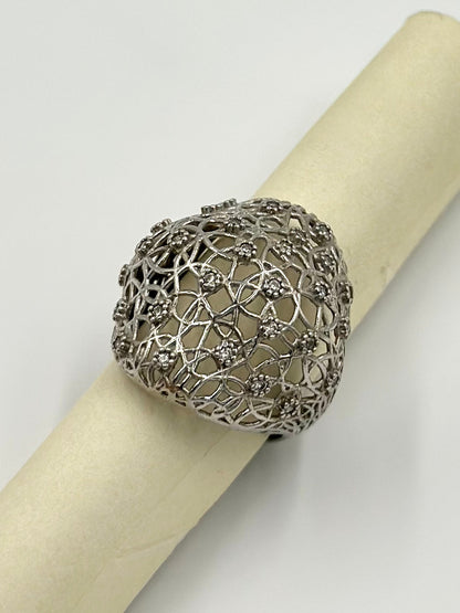 Zircon studded, mess design sterling silver cocktail ring