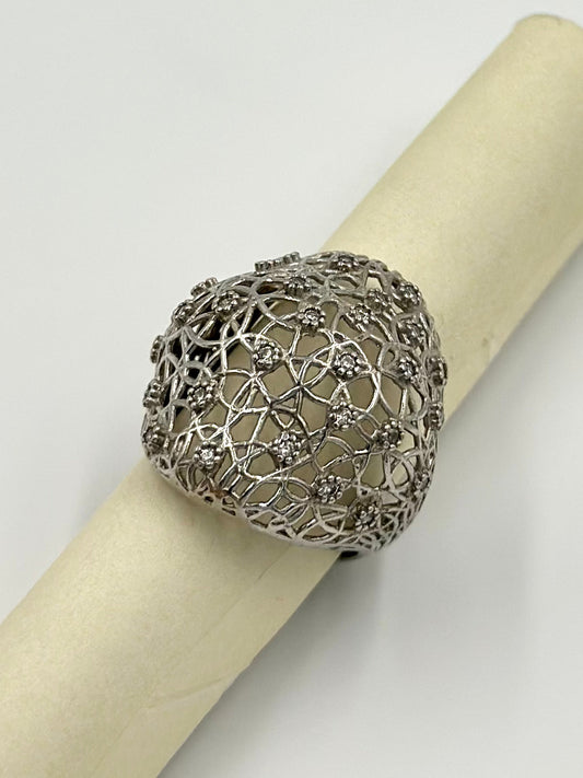 Zircon studded, mess design sterling silver cocktail ring