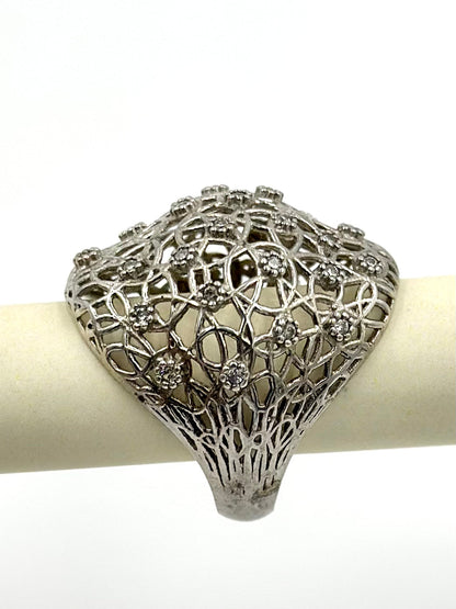 Zircon studded, mess design sterling silver cocktail ring