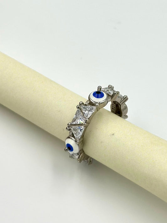 Zircon studded, enamel coated sterling silver band ring