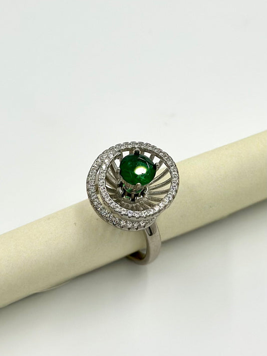 Zircon and stone studded, flower shaped with fidget spinner sterling silver cocktail ring