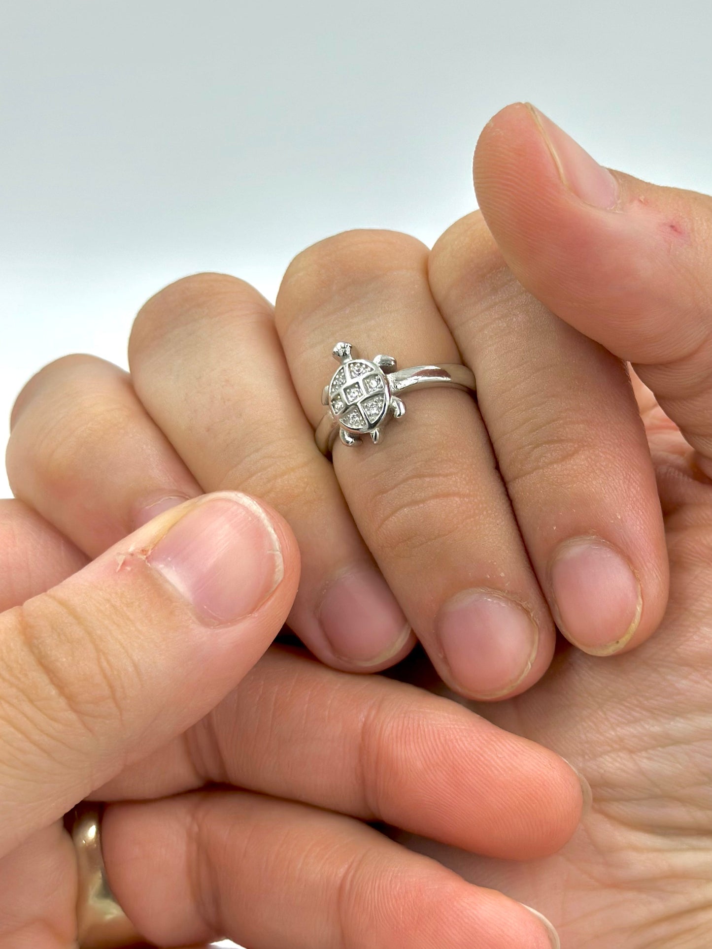 Zircon studded, turtle shaped sterling silver artisanal ring
