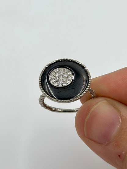 Zircon studded, round shaped sterling silver cocktail ring