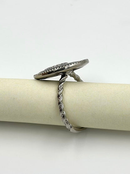 Zircon studded, round shaped sterling silver cocktail ring