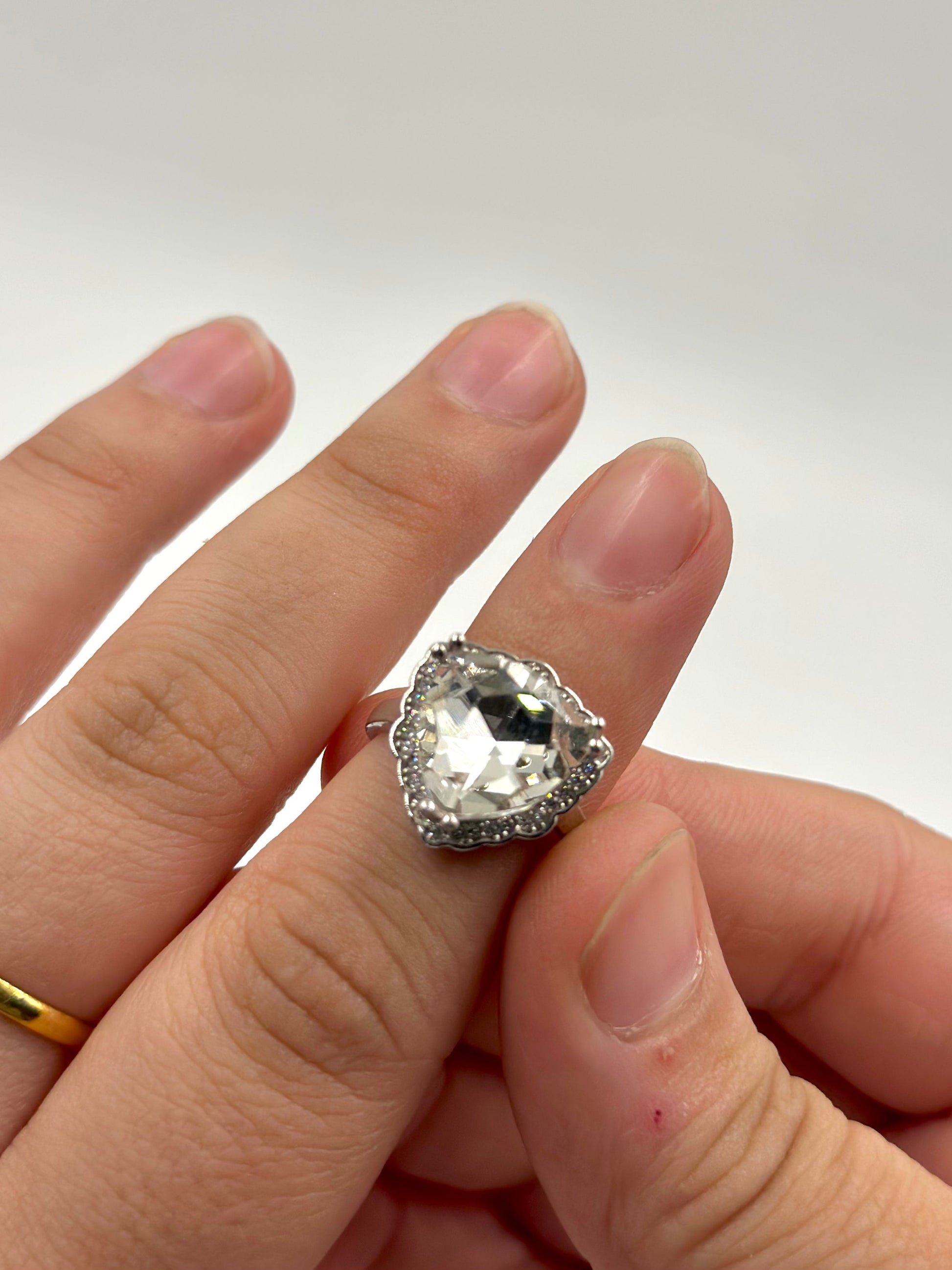 Zircon and stone studded, triangle shaped sterling silver cocktail ring