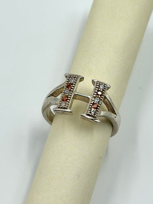 H shaped, zircon studded sterling silver artisanal ring