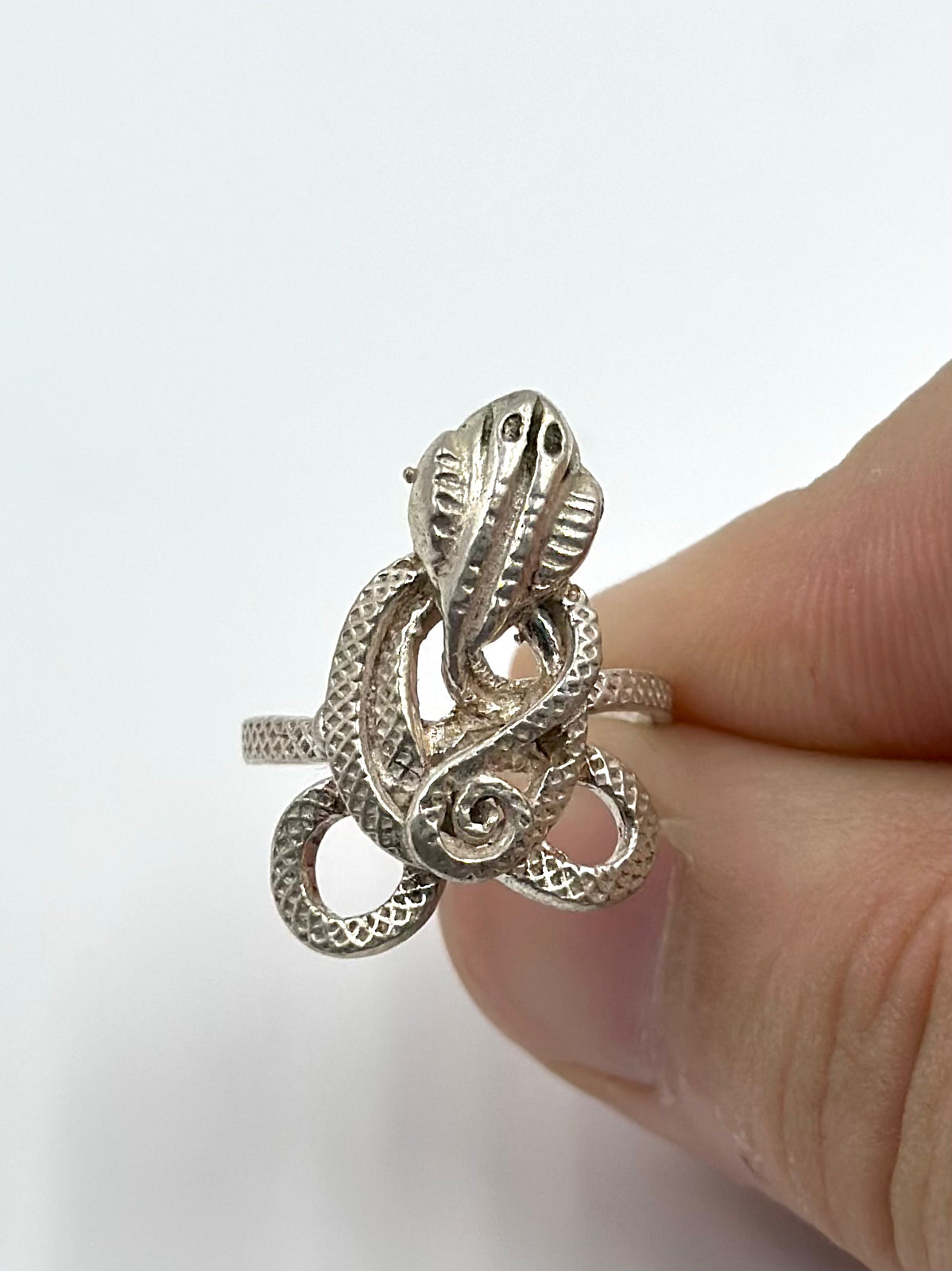 Snake shaped sterling silver cocktail ring
