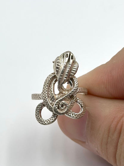 Snake shaped sterling silver cocktail ring