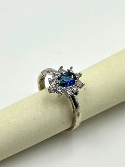 Zircon and stone studded, flower shaped sterling silver artisanal ring