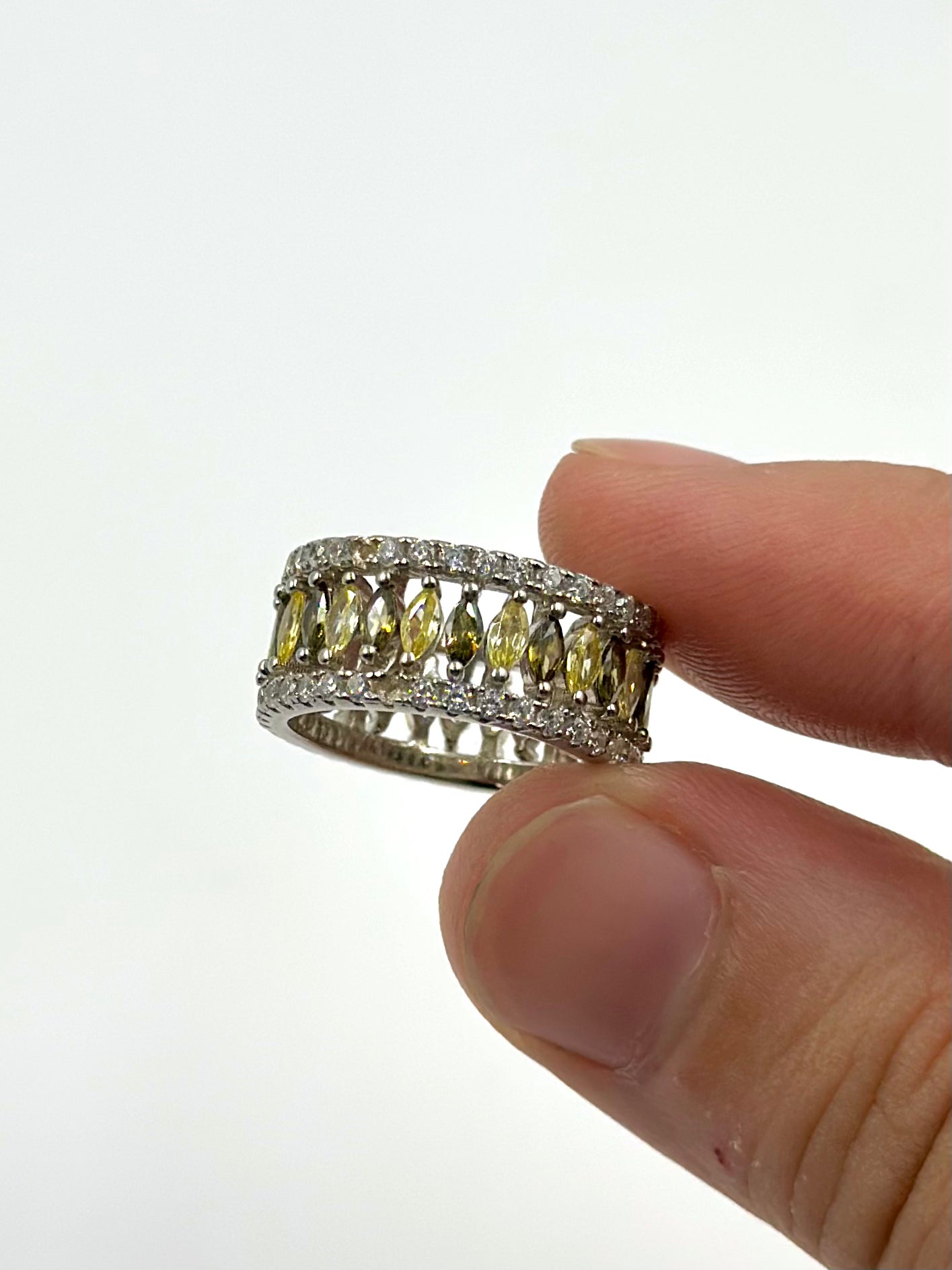 Two in one, zircon studded sterling silver artisanal ring
