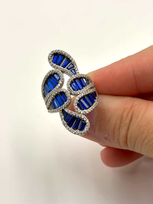 Zircon and stones studded sterling silver cocktail ring