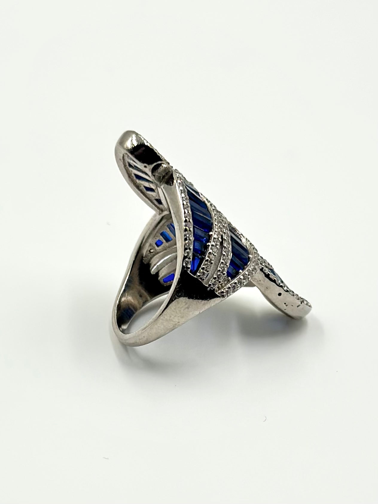 Zircon and stones studded sterling silver cocktail ring