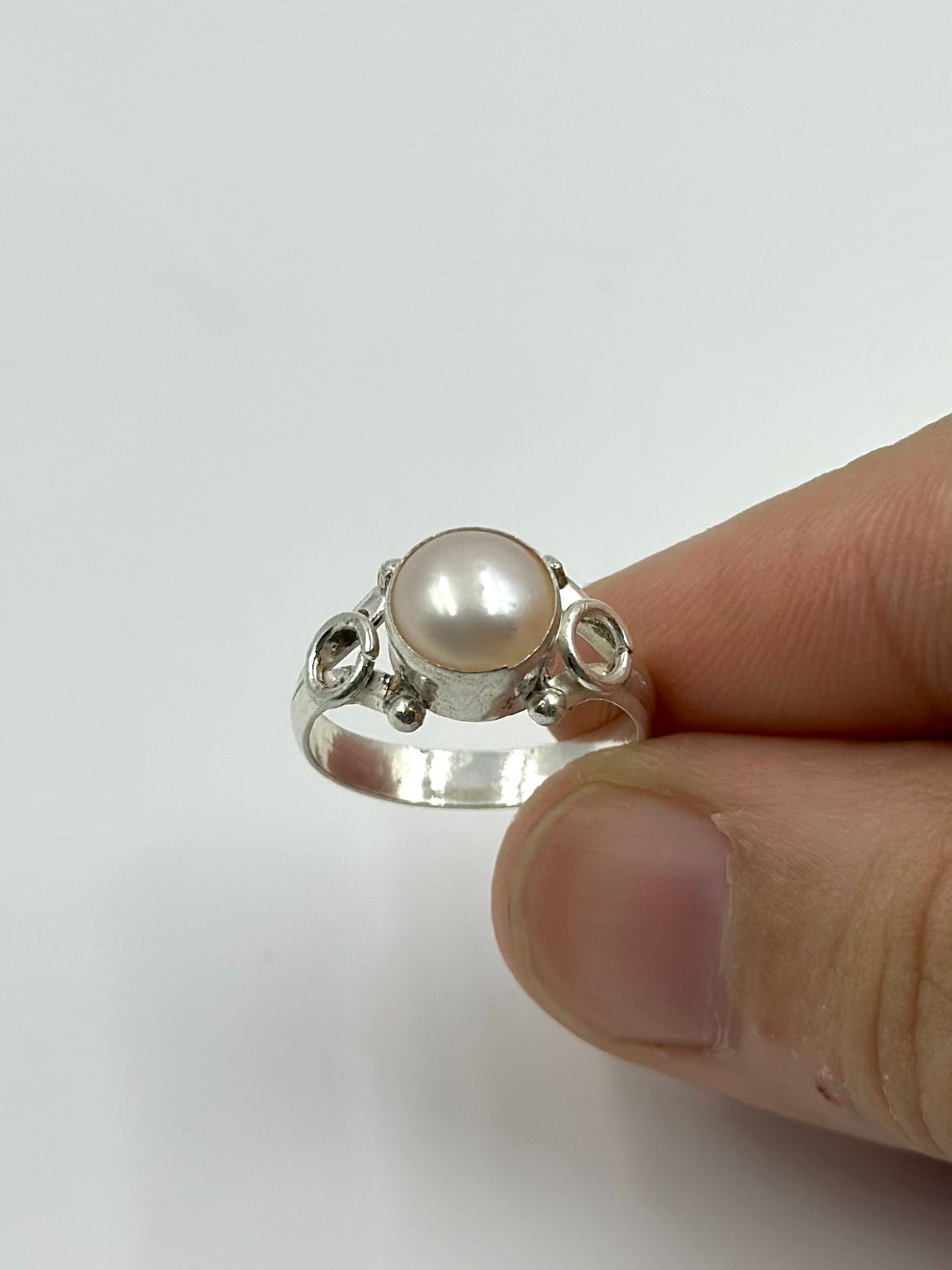 Pearl studded sterling silver gemstone ring