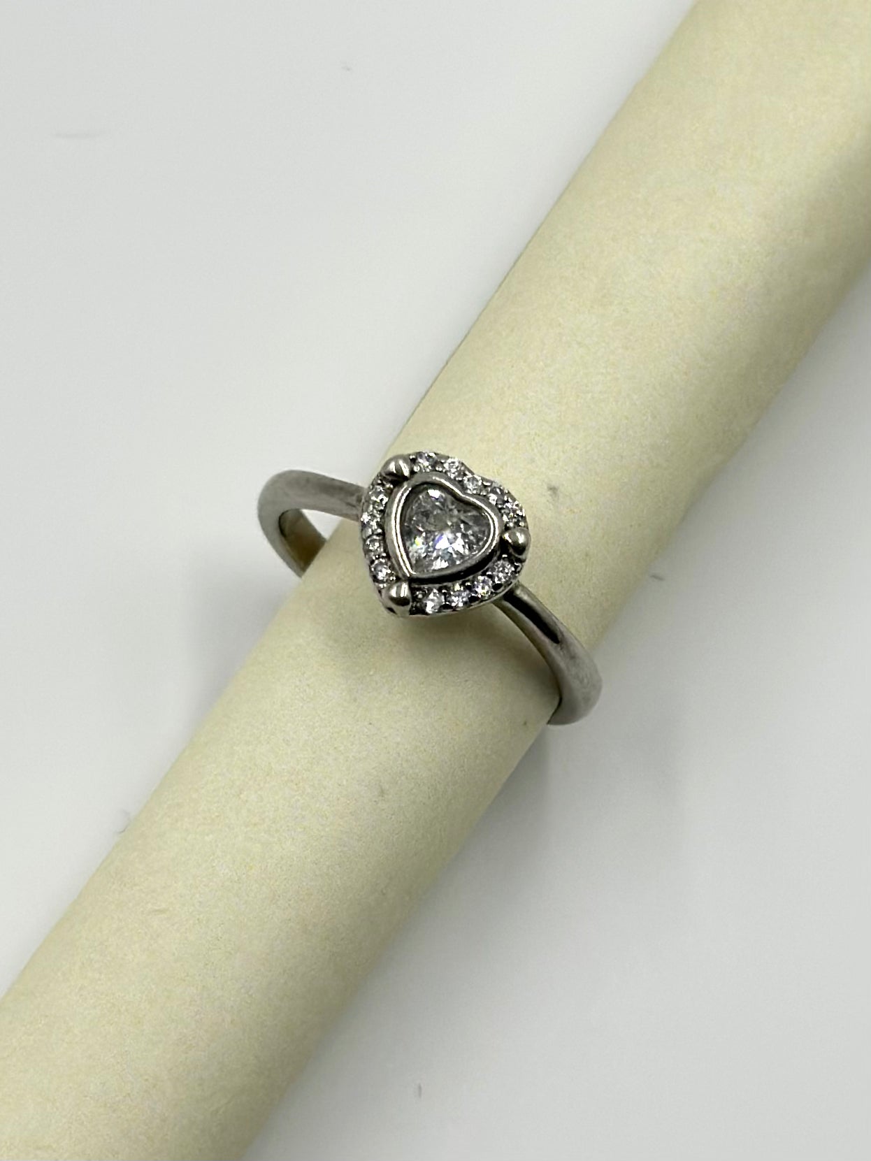 Zircon studded, heart shaped sterling silver artisanal ring