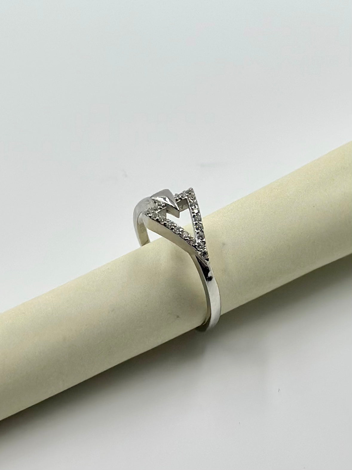 Zircon studded, triangle shaped sterling silver artisanal ring