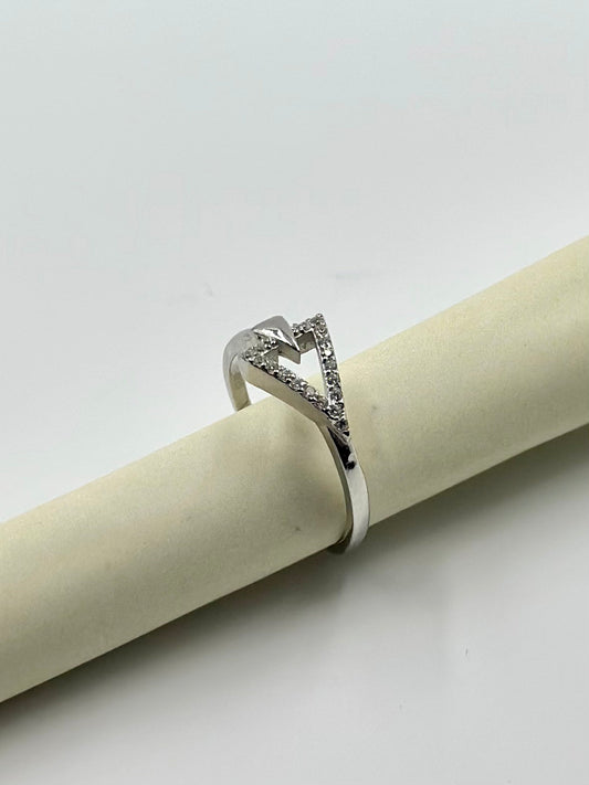 Zircon studded, triangle shaped sterling silver artisanal ring