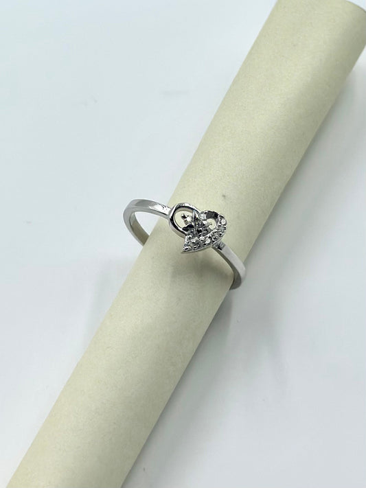 Zircon studded, heart shaped sterling silver artisanal ring