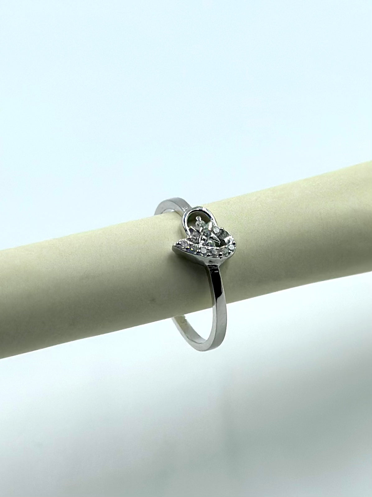 Zircon studded, heart shaped sterling silver artisanal ring