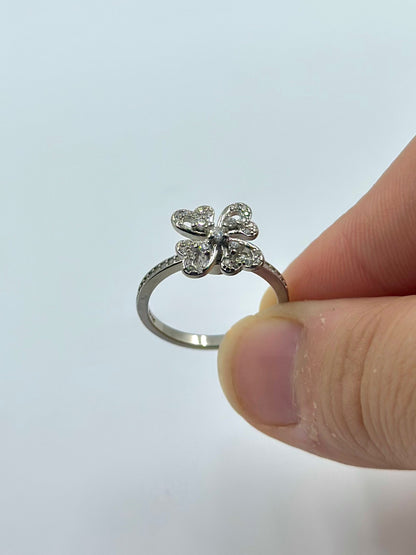 Zircon studded, four leaf shaped with fidget spinner sterling silver artisanal ring