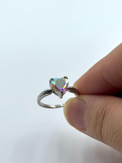 Stone studded, heart shaped sterling silver gemstone ring
