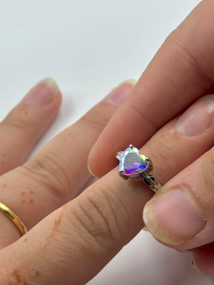 Stone studded, heart shaped sterling silver gemstone ring