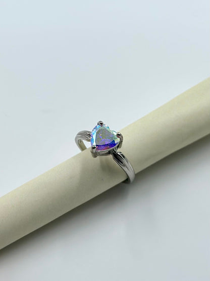 Stone studded, heart shaped sterling silver gemstone ring