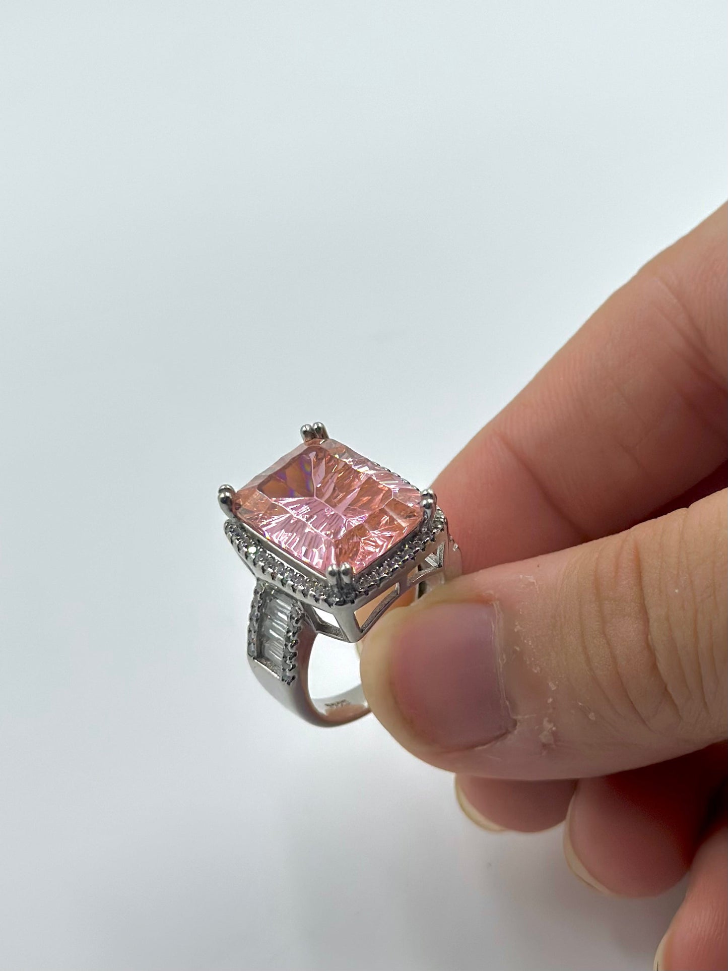 Zircon and stone studded sterling silver cocktail ring