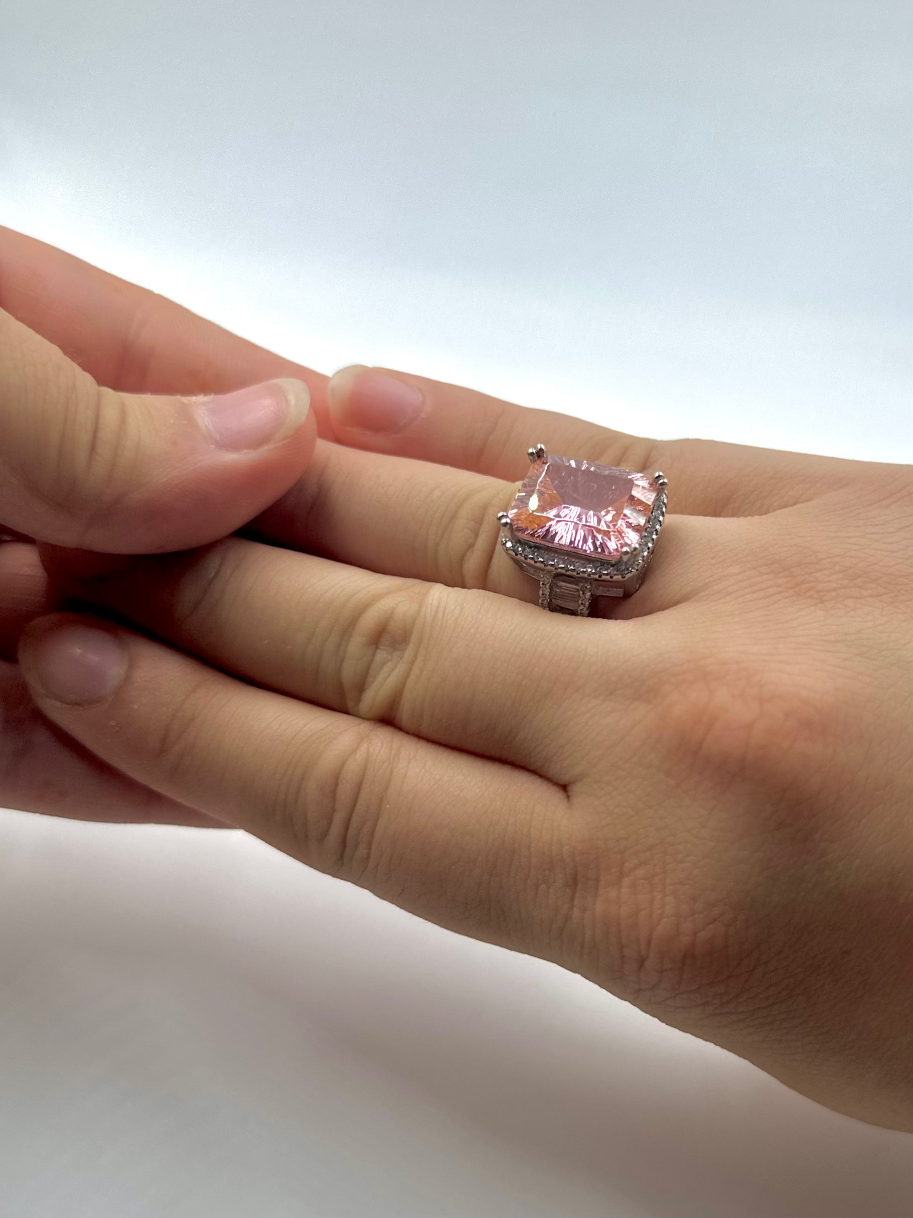 Zircon and stone studded sterling silver cocktail ring