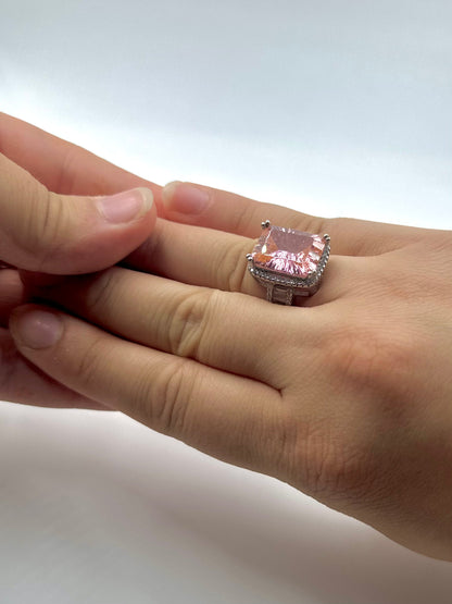 Zircon and stone studded sterling silver cocktail ring