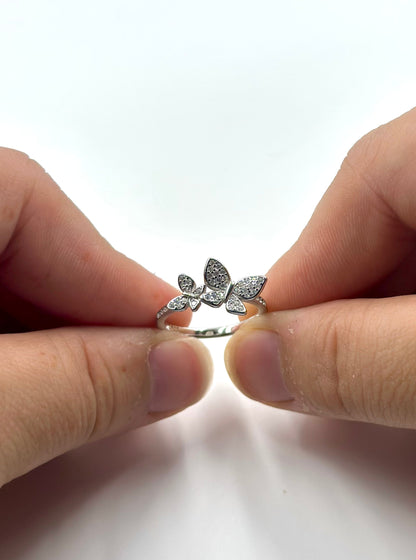 Zircon studded, butterfly shaped sterling silver artisanal ring