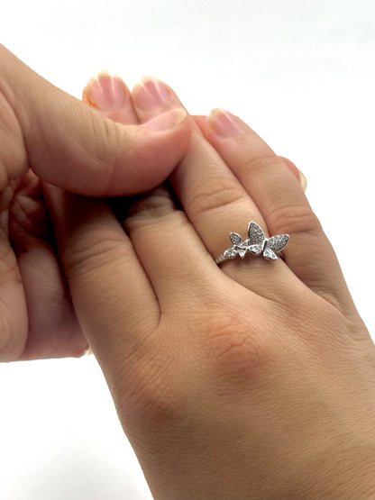 Zircon studded, butterfly shaped sterling silver artisanal ring