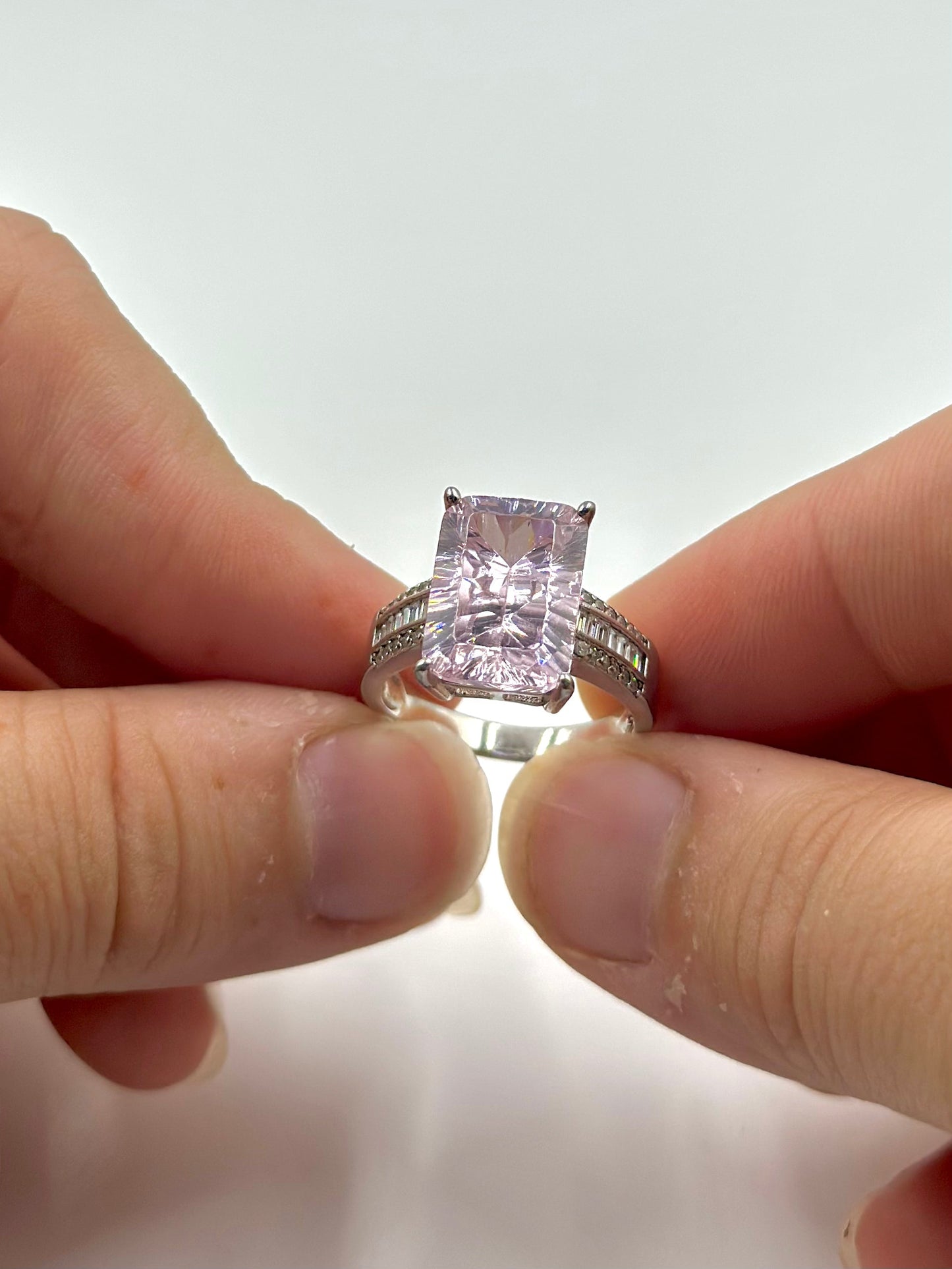 Zircon and stone studded sterling silver cocktail ring