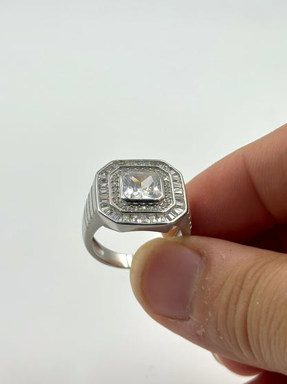 Zircon and stone studded sterling silver cocktail ring