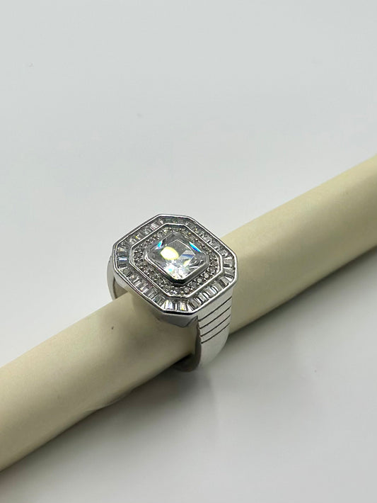 Zircon and stone studded sterling silver cocktail ring