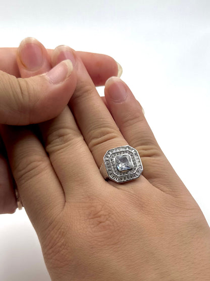 Zircon and stone studded sterling silver cocktail ring