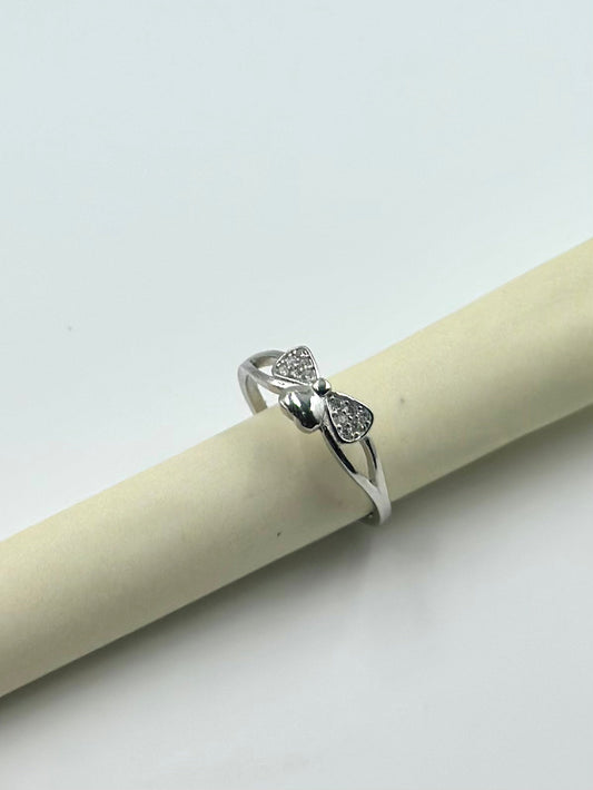 Zircon studded, bow shaped sterling silver artisanal ring