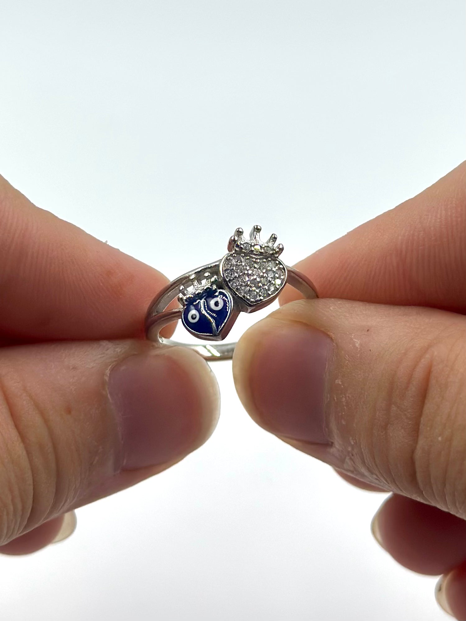 Zircon studded, enamel coated sterling silver artisanal ring