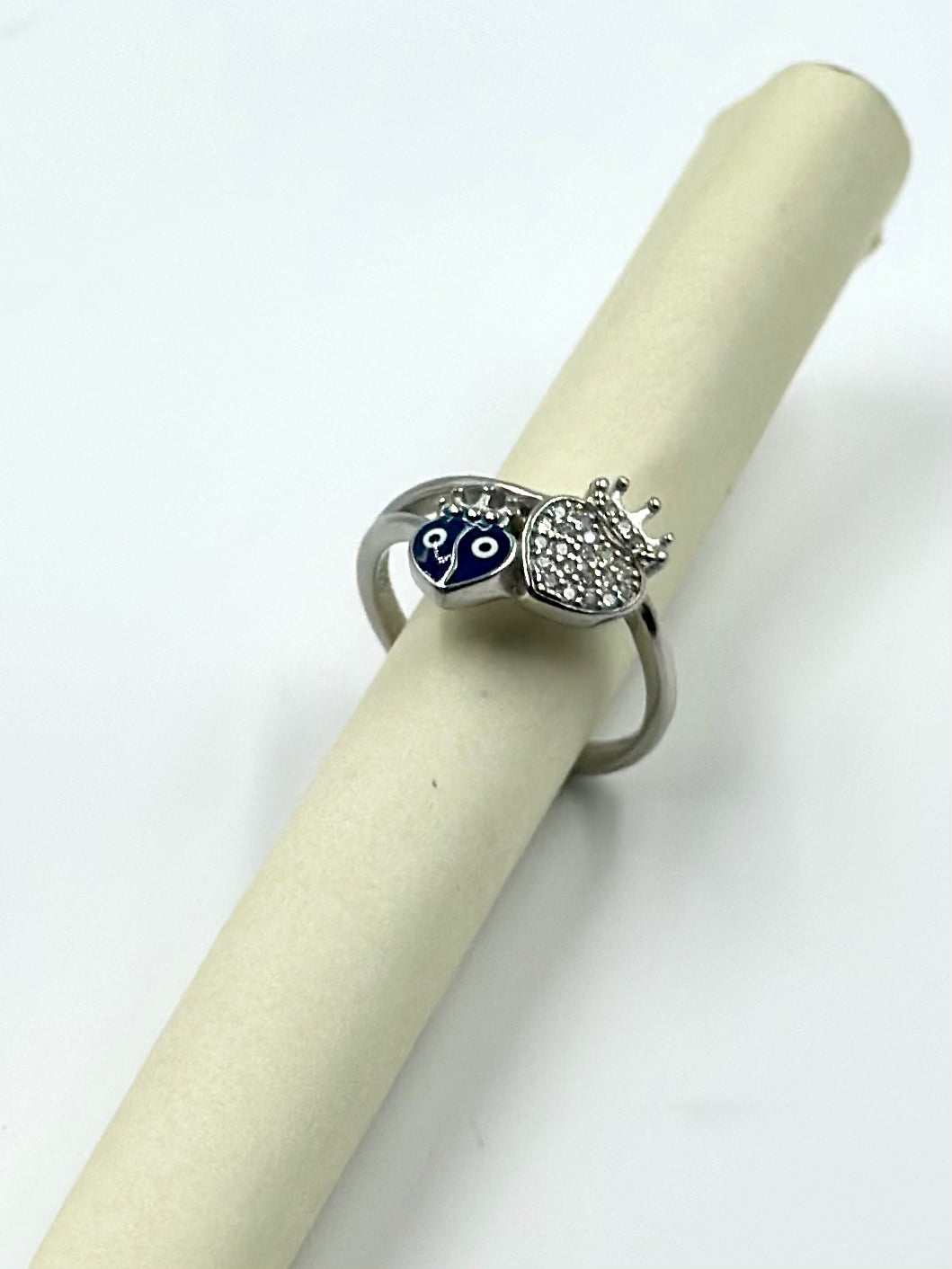 Zircon studded, enamel coated sterling silver artisanal ring