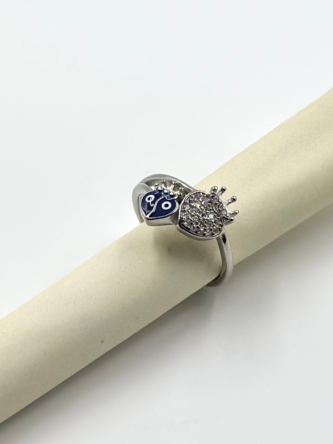 Zircon studded, enamel coated sterling silver artisanal ring