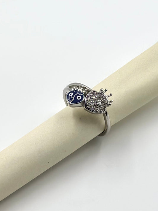 Zircon studded, enamel coated sterling silver artisanal ring