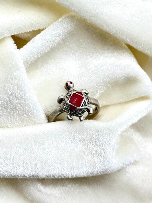 Enamel coated, turtle shaped sterling silver cocktail ring