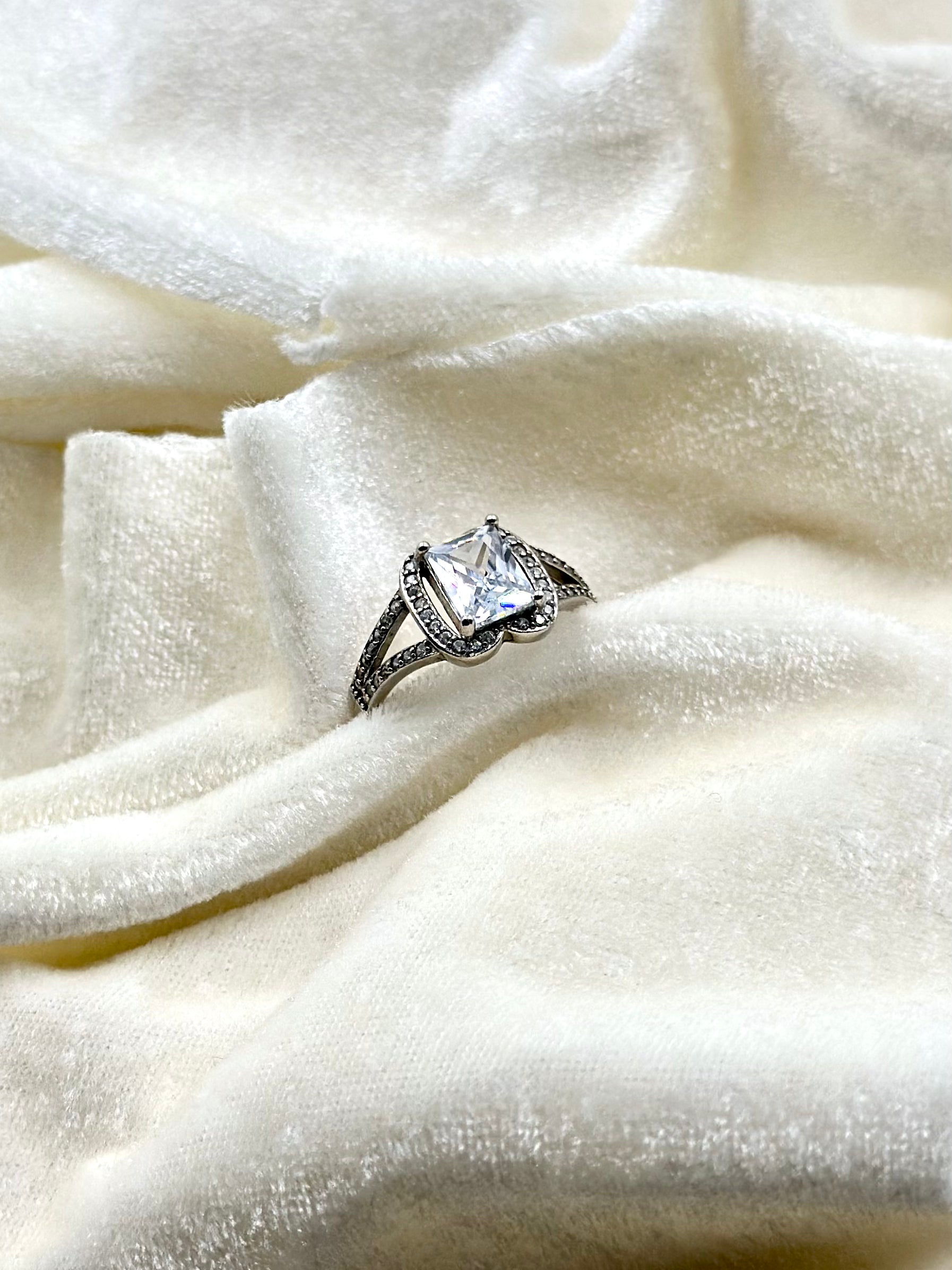 Stone and zircon studded sterling silver cocktail ring