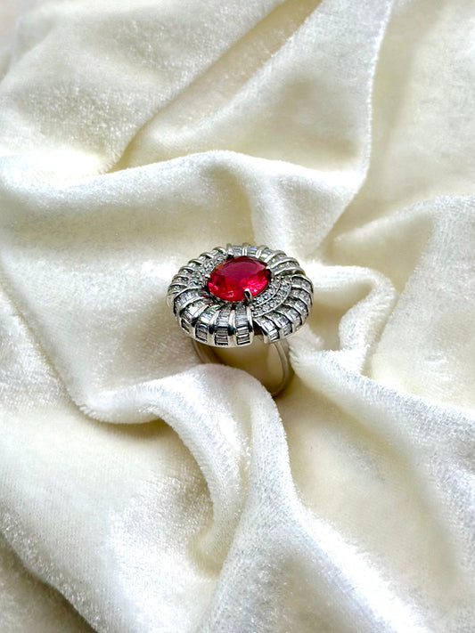 Stone and zircon studded, Flower shaped sterling silver cocktail ring