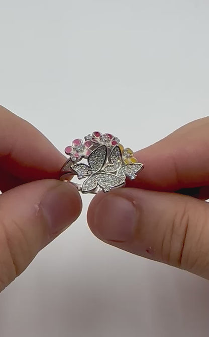 Enamel Floral Cocktail Ring